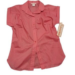 Vintage Laura Mae Womens Pink Deadstock Basic Button‎ Up Shirt Size 14/34